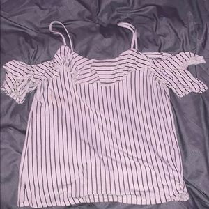 black and white striped off the shoulder top